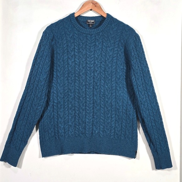 Todd Snyder Other - Todd Snyder Cable Knit Sweater Large Teal Blue 100% Lambs Wool Crew Neck